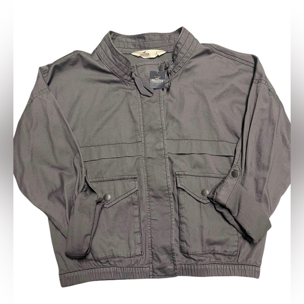 Hollister  NWT Gray Utility Jacket Women's Size Small Full Zip Y2K Cropped - Picture 2 of 12